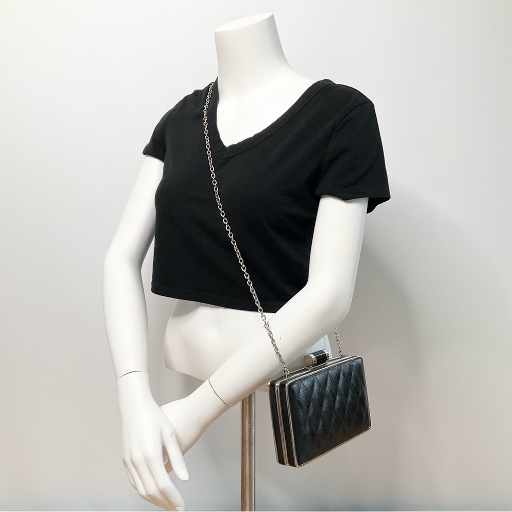 Sondra Roberts Black Quilted Crossbody Box Clutch Purse Womens Dainty Coquette